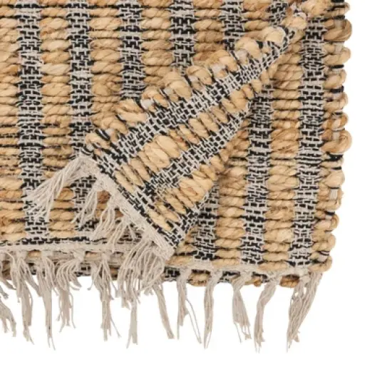 Saro Lifestyle Textured Bold Stripe Fringe Table Runner, 16"x72", Black image {1}