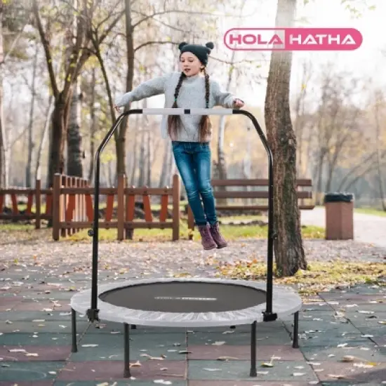 HolaHatha Foldable Mini Fitness Trampoline with Adjustable Handle, 48 in., White image {4}
