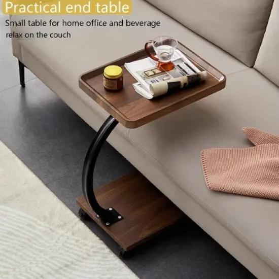 GustoWave C-Shaped Side Table With Wheels, 360&deg; Rotating Side Table With 2-Layer Storage Shelves, Adjustable Height, Suitable For Living Room, Bedroom image {6}