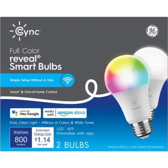GE CYNC 2pk Reveal Smart Light Bulbs, Full Color, Bluetooth and Wi-Fi Enabled image {3}