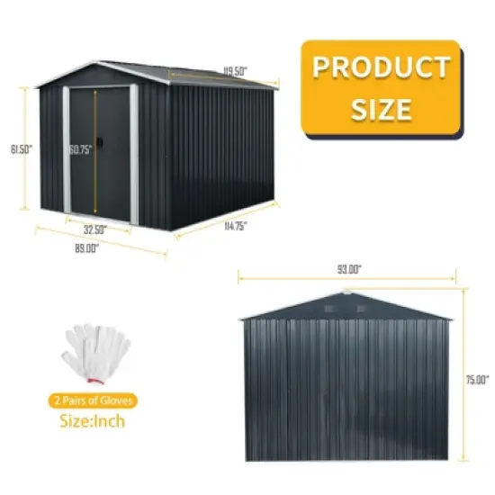 APRILSOUL 114.57"Outdoor Metal Storage Shed with meatl foundation image {2}