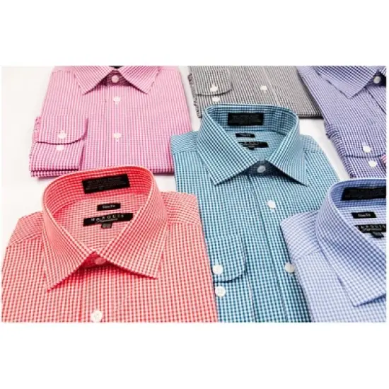 Marquis Men's Checkered Long Sleeve Slim Fit Dress Shirt Size S To XXL image {1}