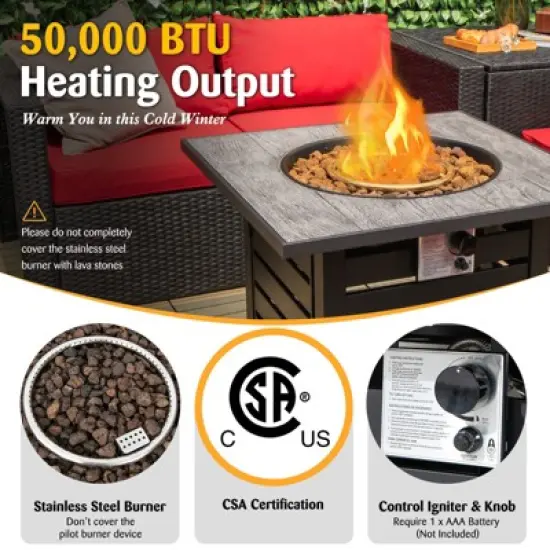 Tangkula 32&rdquo;Propane Fire Pit Table Square Tabletop Auto-Ignition W/ Rain Cover Lava Rocks image {5}