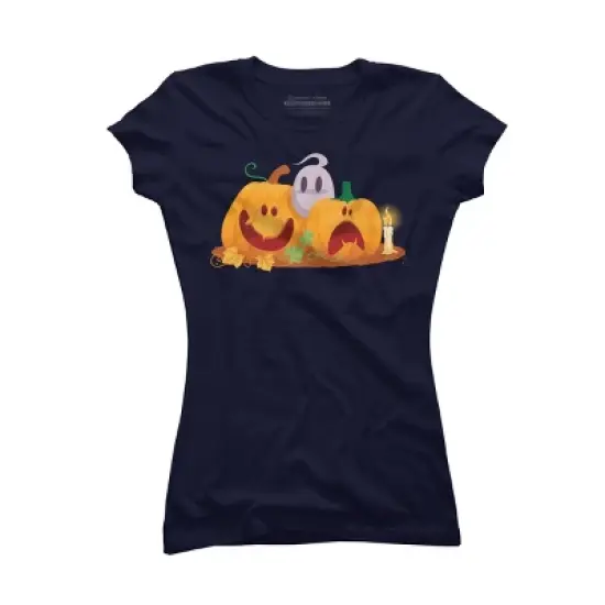 Junior's Design By Humans Halloween Cartoon Pumpkins And Ghost By VectorVillain T-Shirt image {4}