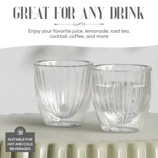Elle Decor Ribbed Double Wall Set of 2 Coffee Cups, Ribbed Insulated Glass, Clear, 8-Ounce image {6}