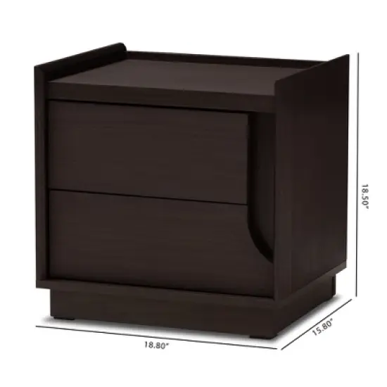 Larsine Finished 2 Drawer Nightstand Brown - Baxton Studio image {3}