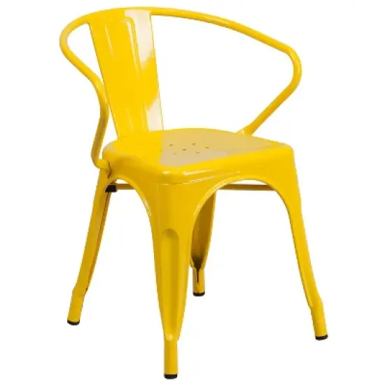 Emma and Oliver Commercial Grade Colorful Metal Indoor-Outdoor Chair with Arms image {16}
