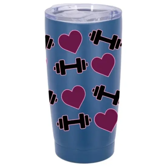 100 North 20 Ounce Stainless Steel On the Go Travel Tumbler With Push Top Lid, Hearts and Weights Blue image {5}