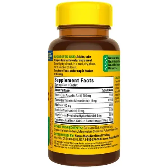 Nature Made B Complex With Vitamin C, Dietary Supplement for Immune System Support, 100 Caplets, 100 Day Supply image {1}