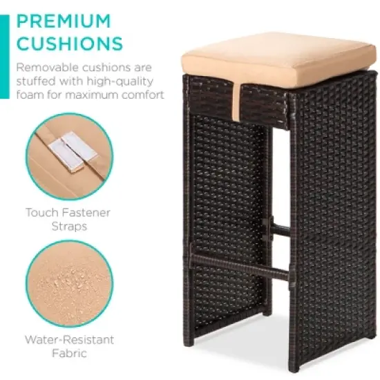 Best Choice Products 7-Piece Outdoor Rattan Wicker Bar Dining Patio Furniture Set w/ Glass Table Top, 6 Stools image {2}