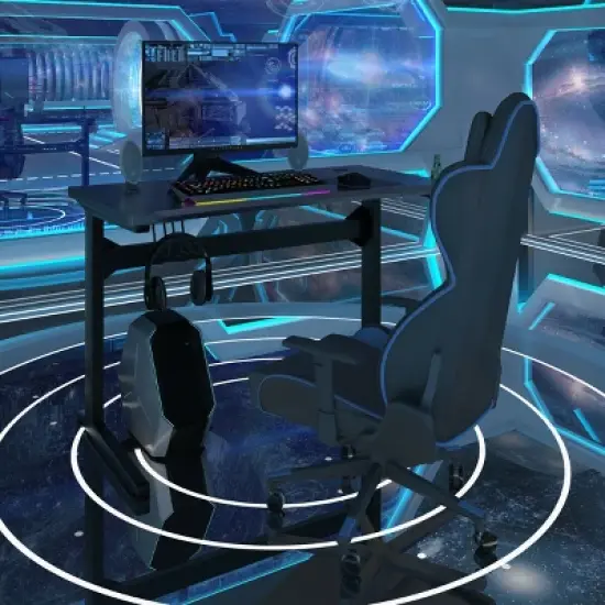 Costway Gaming Computer Desk Carbon Fiber Surface w/Mousepad Cup Holder Headphone Hook image {1}