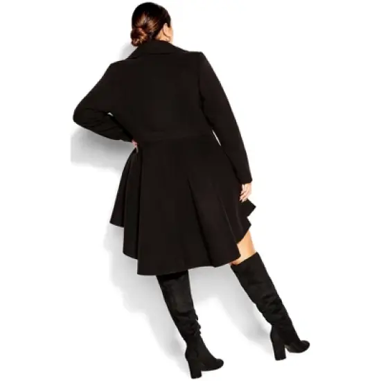 Women's Plus Size Hi Lo Frill Coat - Black | CITY CHIC image {4}