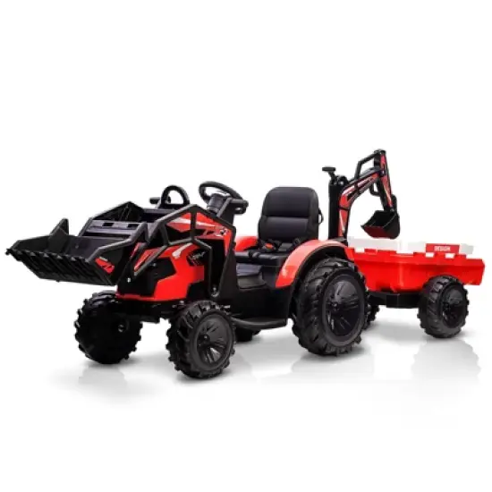 24V Kids Electric Car, 2 Seater Ride On Car for Kids, Excavator & Bulldozer, Electric Vehicle w/Trailer image {11}