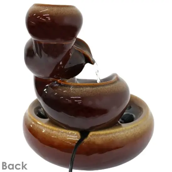 Sunnydaze Indoor Home Decorative Glazed Smooth Ceramic Tiered Vessels Tabletop Water Fountain - 10" - Brown image {5}