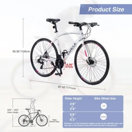 NAYSAYE Bicycle 24 Speed Hybrid Bike Disc Brakes Aluminum Frame for Men and Women for City Cycling, White, 67.32"*14.56"*39.37" image {4}