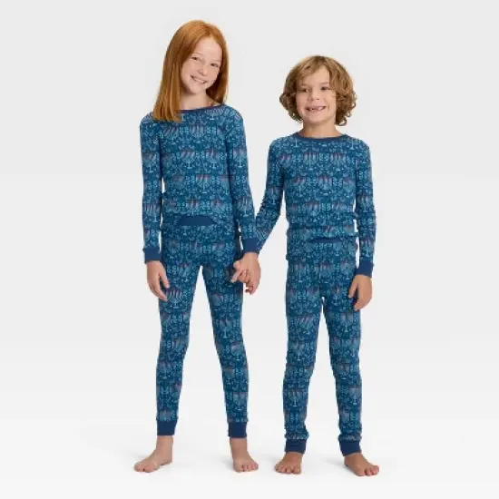 Kids' Hanukkah Ribbed Long Sleeve Shirt and Pants Holiday Matching Family Pajama Set - Wondershop&trade; Blue image {5}