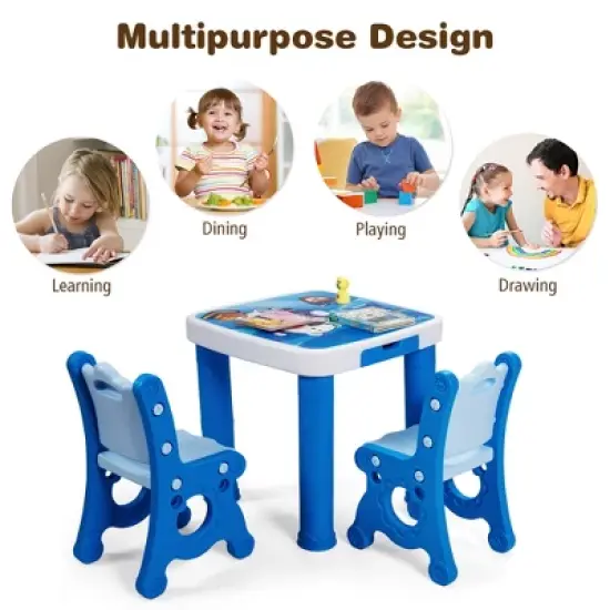 Costway Multifunctional Kids Desk & 2 Height-Adjustable Chairs w/ Non-slip Point Pink\ Blue\ Natural image {7}