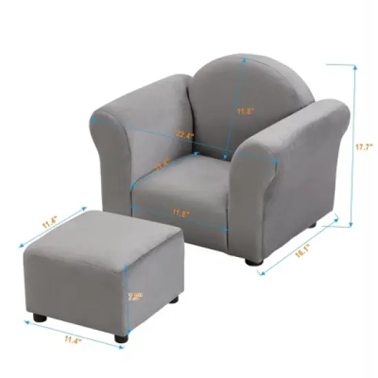 Yinvani Gray Velvet Child Recliner Chair with Armrests image {5}