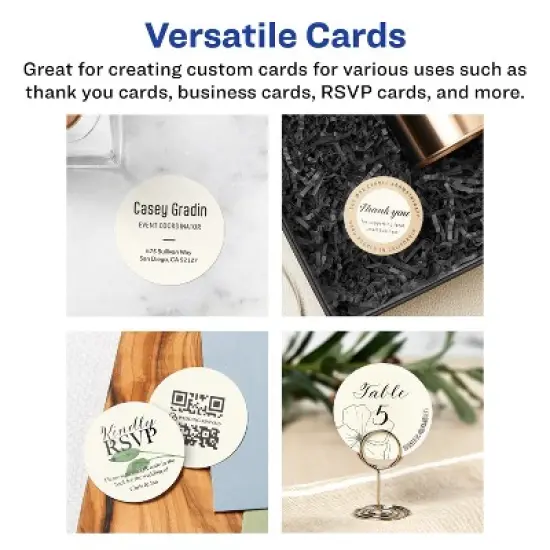 Avery Printable Round Business Cards with Sure Feed Technology, 2" Diameter, Ivory Cardstock, Print-to-the-Edge, Laser/Inkjet Cards, 120 Total image {2}