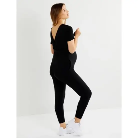 LUXEssentials Short Sleeve French Terry Super Soft Maternity Jumpsuit | A Pea in the Pod image {4}