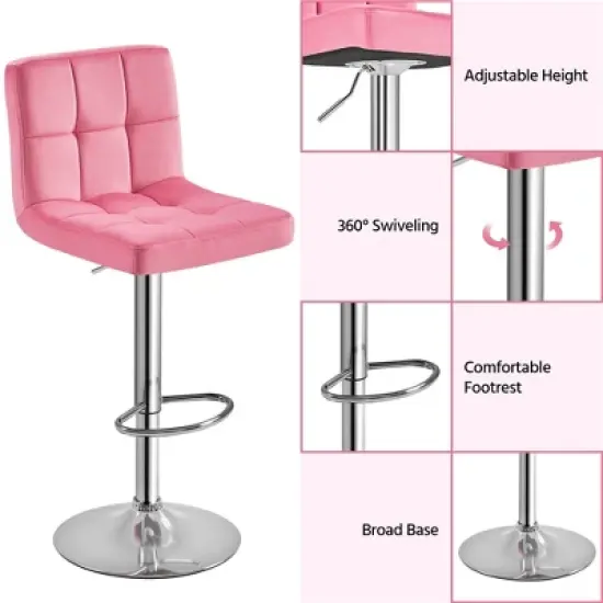Yaheetech 2pcs Adjustable Modern Velvet Swivel Bar Stool with Backrest And Large Pedestal Base image {5}