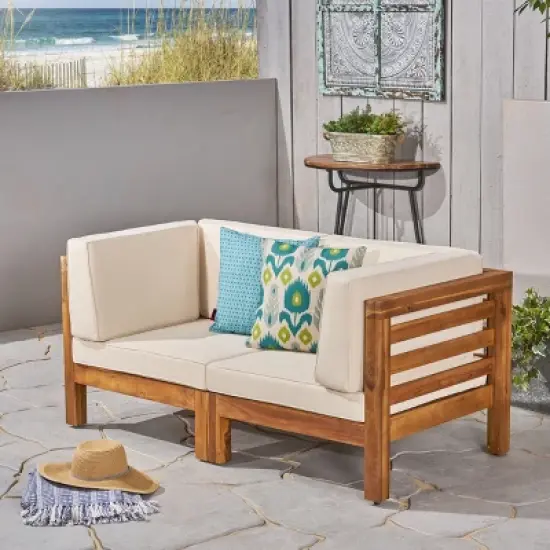 Christopher Knight Home Oana Outdoor Acacia Wood Loveseat with Cushions image {10}
