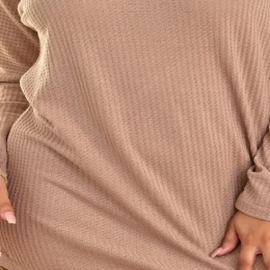 Women's Soft Ribbed Waffle Rib Knit Night Shirt, Oversized Sweater Top Sleep Shirt, Pajamas image {4}