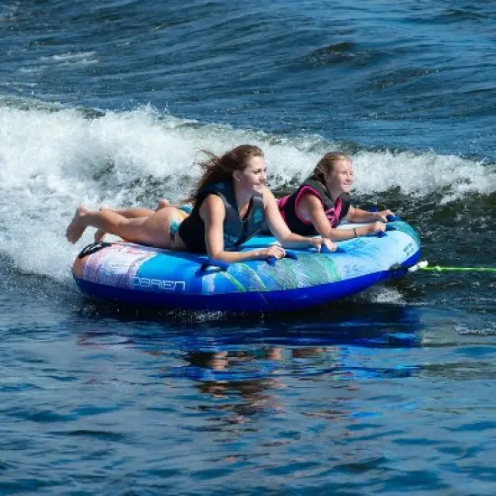 O'Brien Paradise 66 Inch 2 Dual Person Rider Towable Inflatable Blow Up Water Deck Boat Tube with SoftTech Fabric and 340 Pound Weight Capacity image {1}