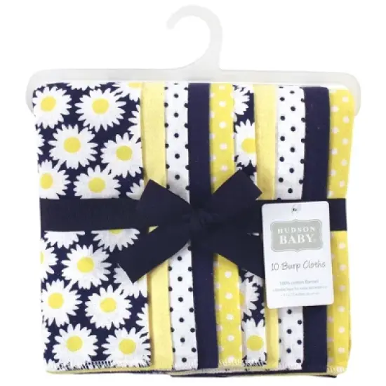 Hudson Baby Infant Girl Cotton Flannel Burp Cloths, Daisy, One Size image {1}