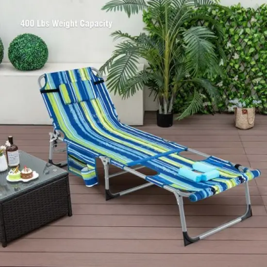 Costway Outdoor Folding Chaise 5-Position Lounge Chair with Face Hole &Adjustable Footrest Blue/Black/Beige/Navy Blue image {11}