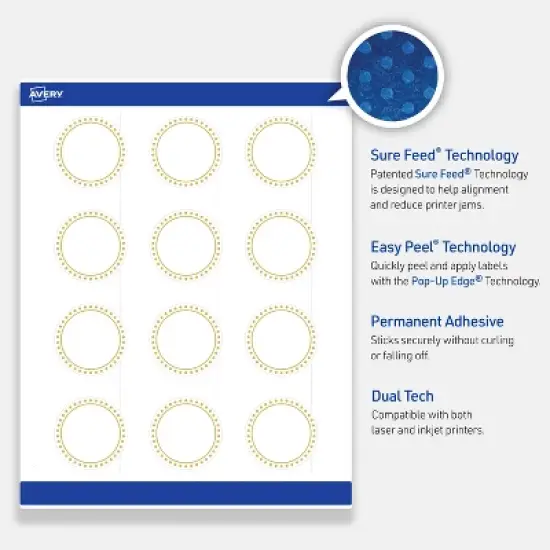 Avery Labels, 2" Diameter, Matte White, Gold Border w/ Gold Dots, 120ct image {2}