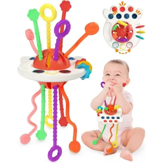 Baby Sensory Montessori Toys for 6-12-18 Months, Pull String Silicone Teething Toy, Toddler Birthday Gift Travel Toy for Infant image {6}