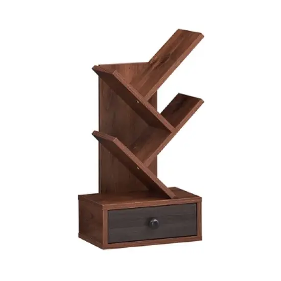 Tangkula 5-Tier Tree Bookshelf w/ Wooden Drawer Display Storage Organizer Rack image {11}