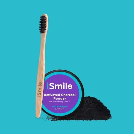 iSmile Activated Charcoal Natural Teeth Whitening Powder with Bamboo Toothbrush image {2}
