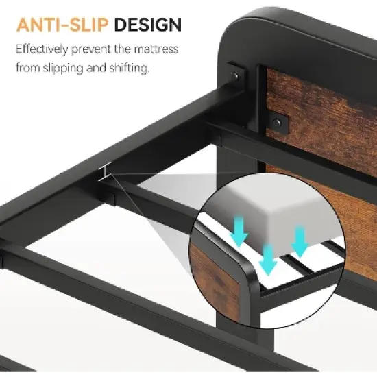 Queen Bed Frame with Headboard, Flannel Stool and 2 Storage Drawers, Metal Platform Bed Frame, Safe Rounded Corners, No Noise, No Box Spring Needed image {6}