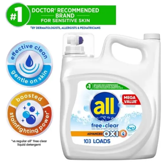 All Advanced Oxi Free Clear Liquid Laundry Detergent image {2}