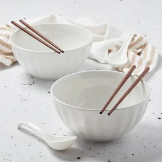 Infuse 6pc Ramen Bowl Set White: Stoneware, Dishwasher & Microwave Safe, 136oz Capacity, Solid Pattern, Round Shape, Kids & All Ages image {3}