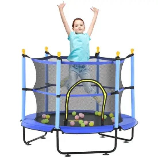 DSVIMOY Trampoline, 55" Kids Trampoline Bouncing Jumping Mat Recreational Trampoline with Enclosure Net, Blue,55"*55"*47.25" image {5}