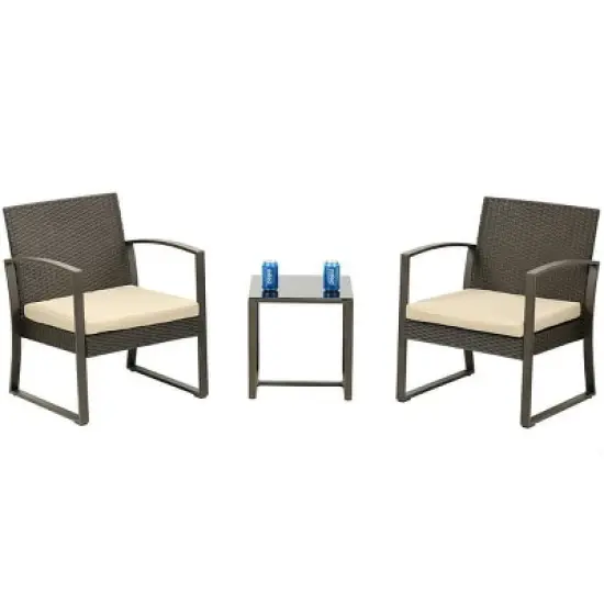 3 Pieces Outdoor Rattan Wicker Chairs With Cushions And Table image {7}