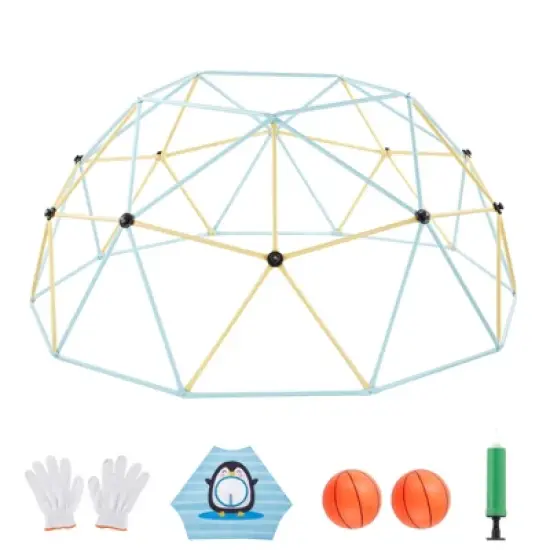 VEVOR Climbing Dome, 10FT Geometric Dome Climber, 1000LBS Loading Jungle Gym Playground with 2 Basketballs & Octopus Net, Blue&Yellow image {8}
