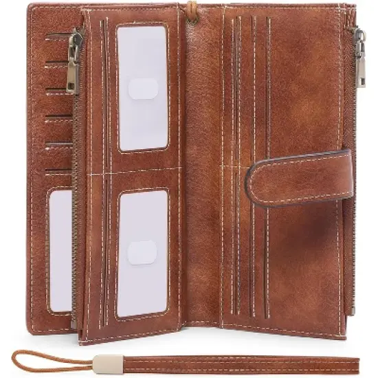 Ladies' Large Capacity Credit Card Wallet with RFID Theft Protection Double-Zip Pocket Genuine Leather Bifold Wallet Wristlet Clutch Bag image {9}