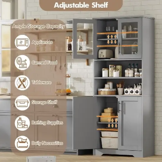 67in Tall Kitchen Storage Cabinet, Bathroom Cabinet with Adjustable Shelves, Freestanding Pantry Cabinet, Cupboard for Living Room, Dining Room image {3}