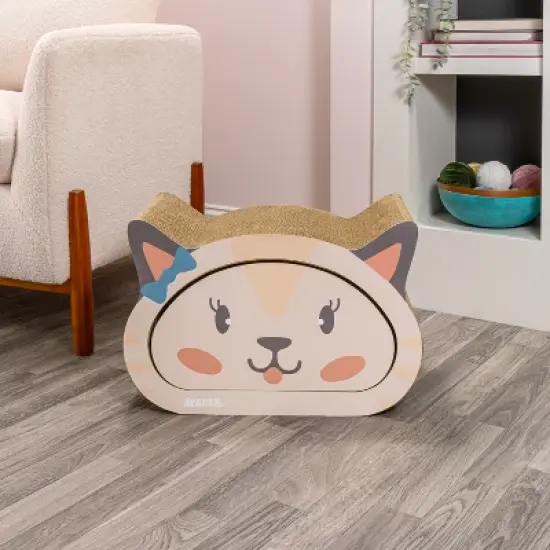 THE LICKER STORE Opal Modern Cardboard Happy Cat Head 2-in-1 Cat Cave Scratcher with Built-In Bell Toys and Catnip image {7}