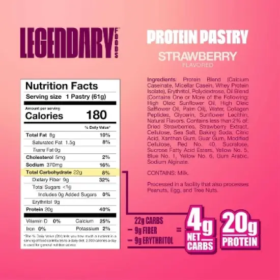 Legendary Foods Gluten Free and Keto Friendly Protein Pastry - Strawberry -  8.6oz/4ct image {4}