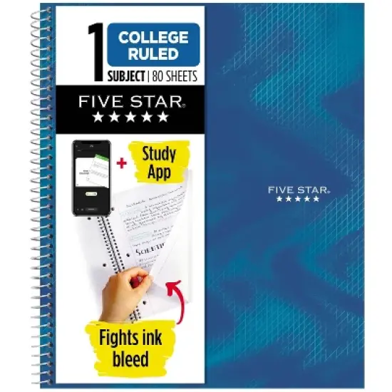 Five Star Active 1 Subject 80ct College Ruled Notebook Blue: Spiral School Supplies, Flexible Cover, 8.5x11 Inches image {8}