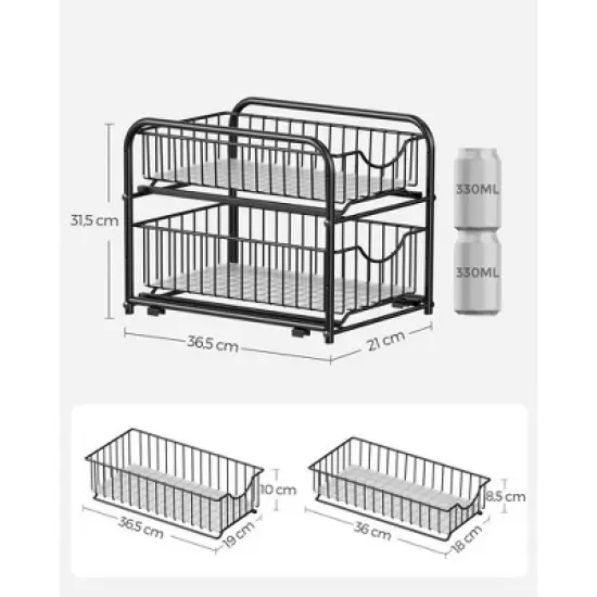 SONGMICS Pull Out,  Sliding, Stackable Under Sink Cabinet Organizer with Storage Basket Drawers, for Kitchen image {4}