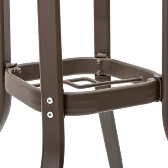 Square Patio Bar Height Table with Tempered Glass Top & Umbrella Hole - Brown - Crestlive Products image {3}