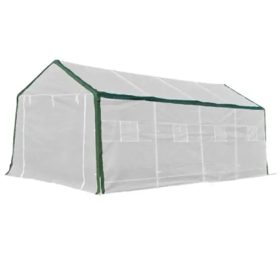 Outsunny 20' x 10' x 8' Heavy-duty Greenhouse, Walk-in Hot House with Windows and Roll Up Door, PE Cover, Steel Frame image {3}