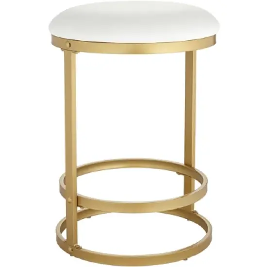 55 Downing Street Gold Bar Stool 26" High Modern White Fabric Cushion with Footrest for Kitchen Counter Height Island Home House image {5}