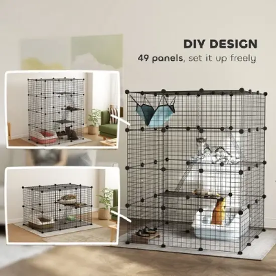 SKYONE 4-Tier DIY Cat Cage Indoor with Hammock, Ramps, 5 Doors & 63 Custom Panels - Spacious 12 image {4}